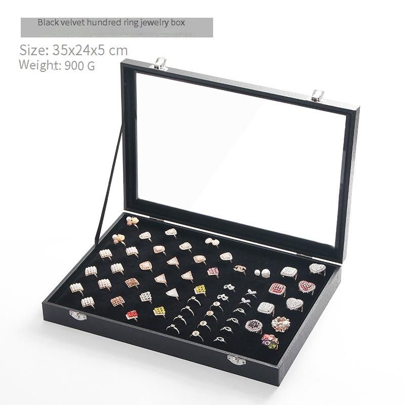 Black Jewelry Display Case With Glass Lid Antique Style Storage Box For Necklaces Rings Multi-Compartment Organizer With Dustproof Design_voghion.com