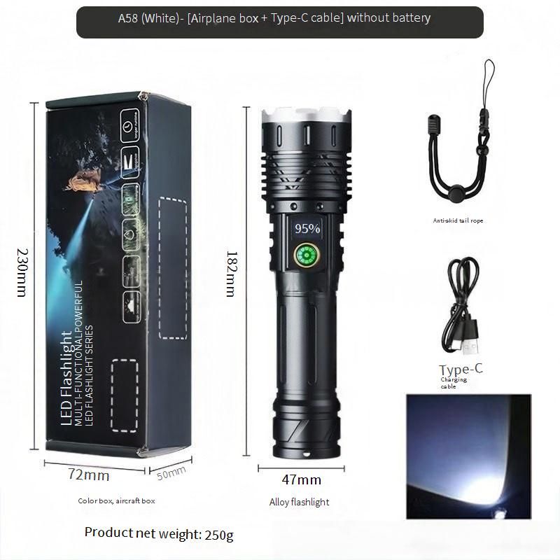 Kahe valgusallikaga suumitav taskulamp - 1200 luumeniga LED ja laserkiir, alumiiniumisulamist korpus digitaalse ekraaniga, laetav taktikaline taskulamp telkimiseks_voghion.com
