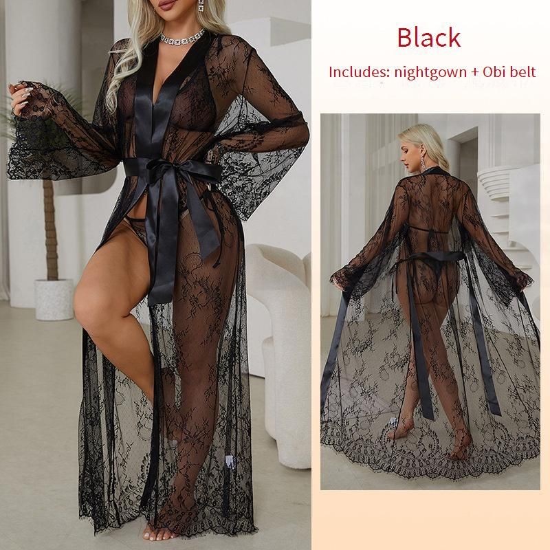 Damen Nachtwäsche Sexy Spitzen Nachthemd Perspektive Versuchung Pyjamas Damen Oberbekleidung Home Kleidung_voghion.com