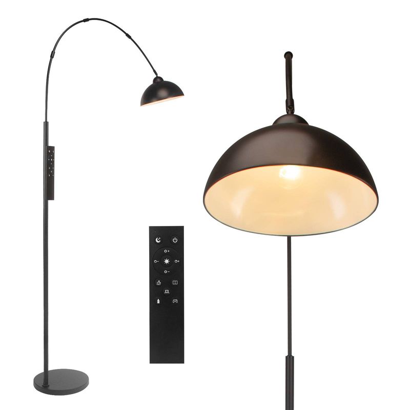 Bogen Stehlampe Mit Fernbedienung, Schwarz Metall Gebogene Stehlampe Für Wohnzimmer Mit Stufenlos Dimmbaren LED-Lampe_voghion.com