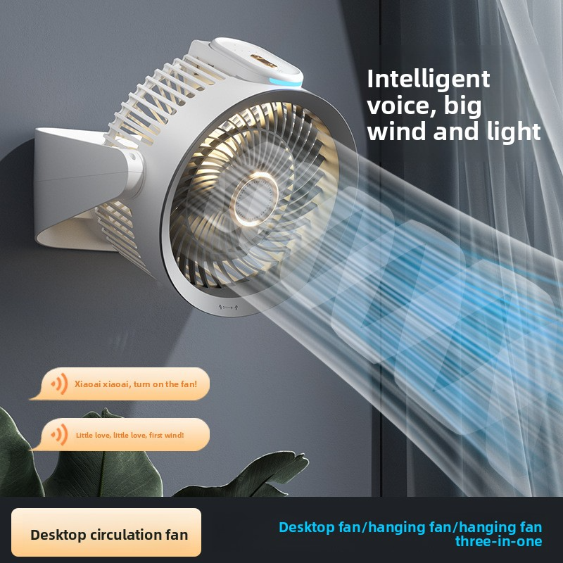 Ventilador circulador de ar inteligente de parede - Controle de voz, sem necessidade de instalação de broca, oscilação de 90°, 3 velocidades, controle remoto, operação silenciosa para quarto/escritório_voghion.com