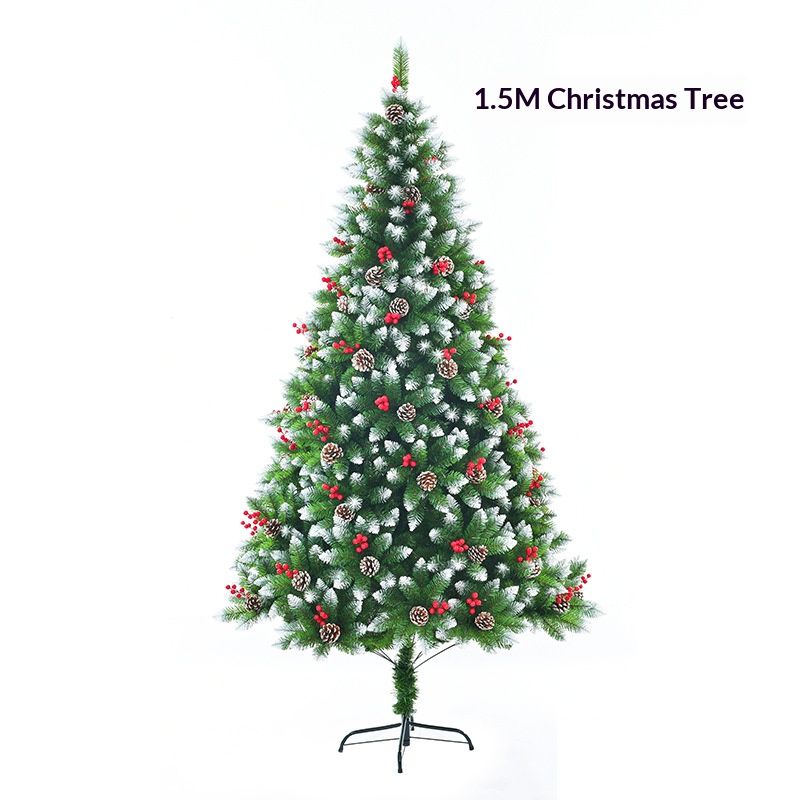 Premium Flame-Retardant PVC Christmas Tree With Snow-Covered Pinecones & Red Berries - Realistic Branch Tips (150cm/180cm/210cm)"_voghion.com