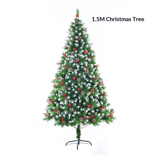 Premium Flame-Retardant PVC Christmas Tree With Snow-Covered Pinecones & Red Berries - Realistic Branch Tips (150cm/180cm/210cm)"_voghion.com