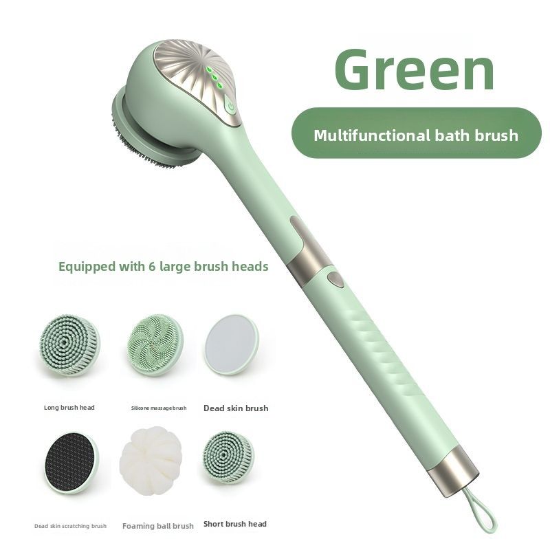 Fully Automatic Rechargeable Electric Massage Back Scrubber Powerful Exfoliating Mud Long Handle Bath Brush_voghion.com