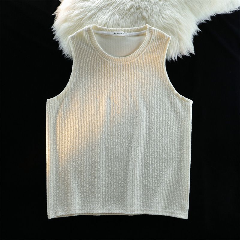 Men's Clothing Solid Color Jacquard Sports Sweat Vest For Men, Loose Outerwear, Casual And Versatile, Round Neck Ice Silk Sleeveless T Shirt For Men_voghion.com