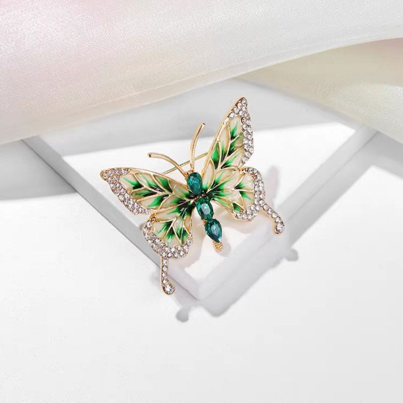 Broche de mariposa esmaltado para mujer, Pin de temperamento de lujo, moda de alta costura, todo con ramillete, accesorios para chaqueta_voghion.com