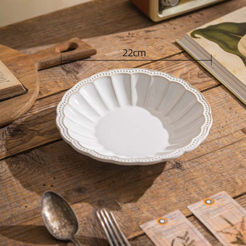 French Style Cloud Shell Ceramic Dinnerware Set - 16-Piece Embossed Plates & Bowls Oven & Dishwasher Safe Stoneware For Daily Use_voghion.com