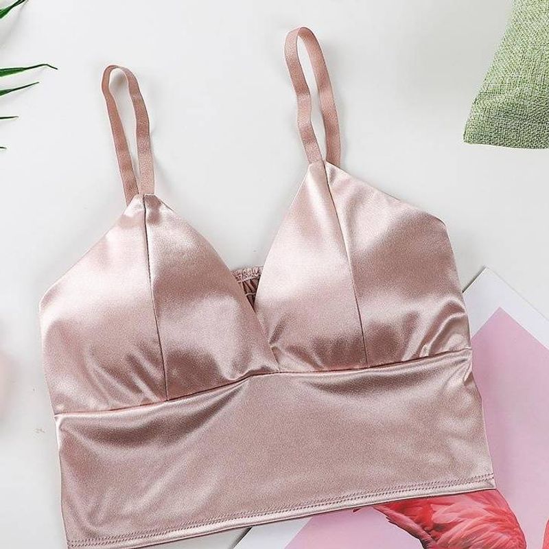 Women's Intimates Satin V Neck Beautiful Suspenders Chest Pad Tube Top Chest Wrap Anti Exposure Bottoming Slimming Suspenders Ladies Vest_voghion.com