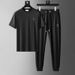 Herrenbekleidung Modeanzug Rundhals Kurzarm Kordelzug Hose Fortgeschrittener Freizeitsport Zweiteiliger Anzug_voghion.com