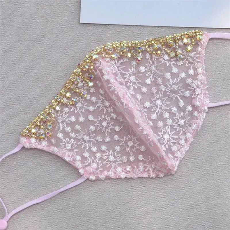 Sommer-Netzmaske mit Fransen und Strasssteinen, Augenschutz, neue waschbare Sonnenschutz-Spitzenmaske_voghion.com