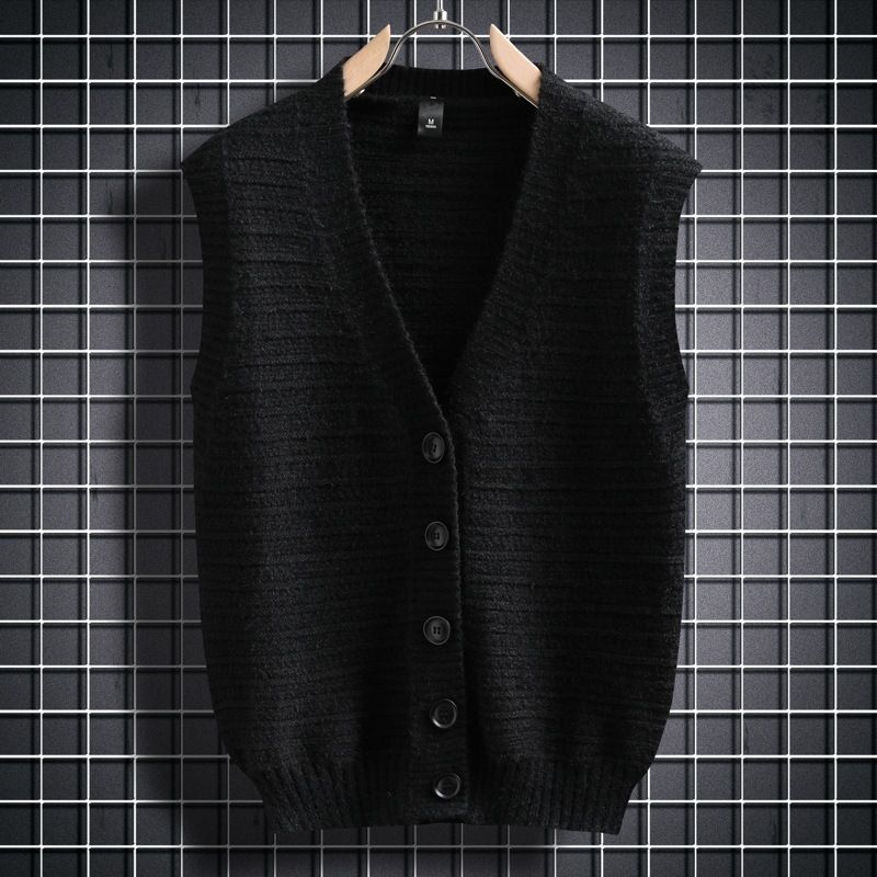 2025 Herbst- und Winterpullover Herrenweste mit V-Ausschnitt, ärmellose Weste, Strickpullover, einreihig, modischer Pullover_voghion.com