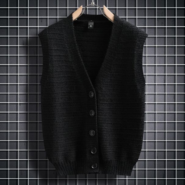 2025 Herbst- und Winterpullover Herrenweste mit V-Ausschnitt, ärmellose Weste, Strickpullover, einreihig, modischer Pullover_voghion.com