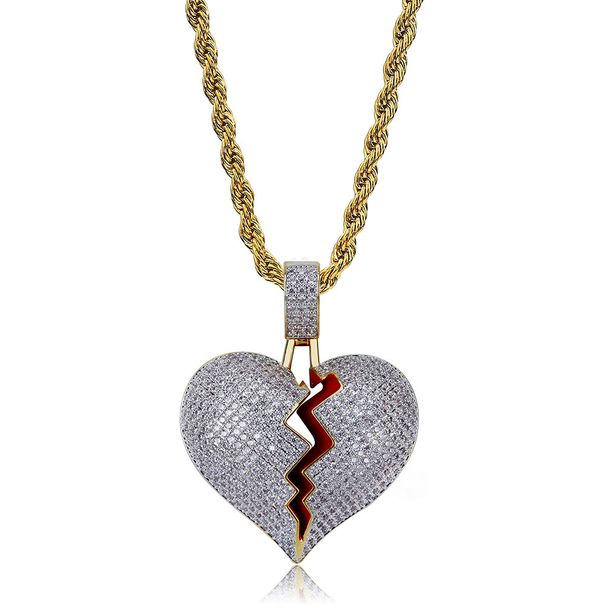 Men's Jewelry Personality Hot Style Broken Heart Shape Broken Heart Male And Female Couple Pendant Full Zircon Hip Hop Necklace_voghion.com