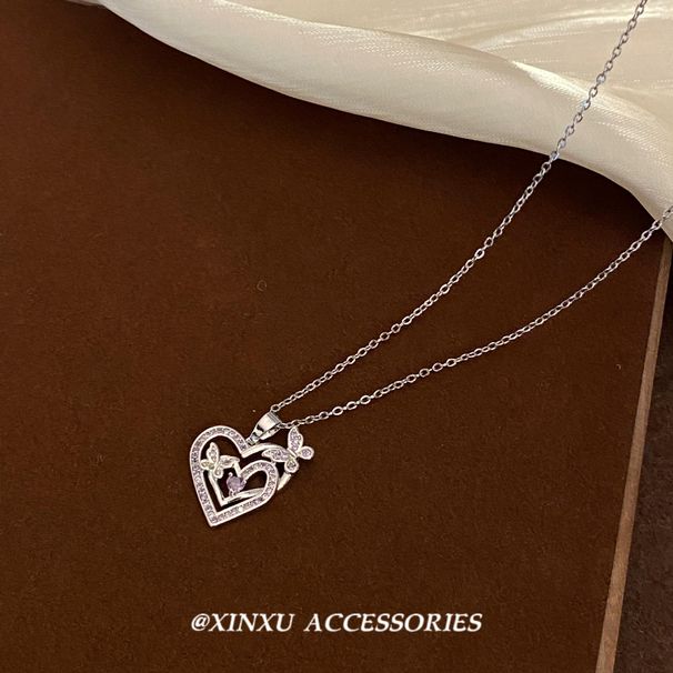 Franse hartvormige holle vlinderhanger voor meisjes, met een niche en veelzijdig ontwerp. 2024 Nieuwe kettingdecoratie_voghion.com