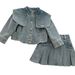 Gonna in denim autunnale per bambine 2025, giacca in stile straniero per bambine, gonna a pieghe in denim per bambini, set da due pezzi_voghion.com