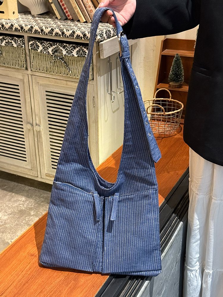 Single Shoulder Canvas Niche High-end Tote Denim Crossbody Hobo Bag Spanish Style Small_voghion.com
