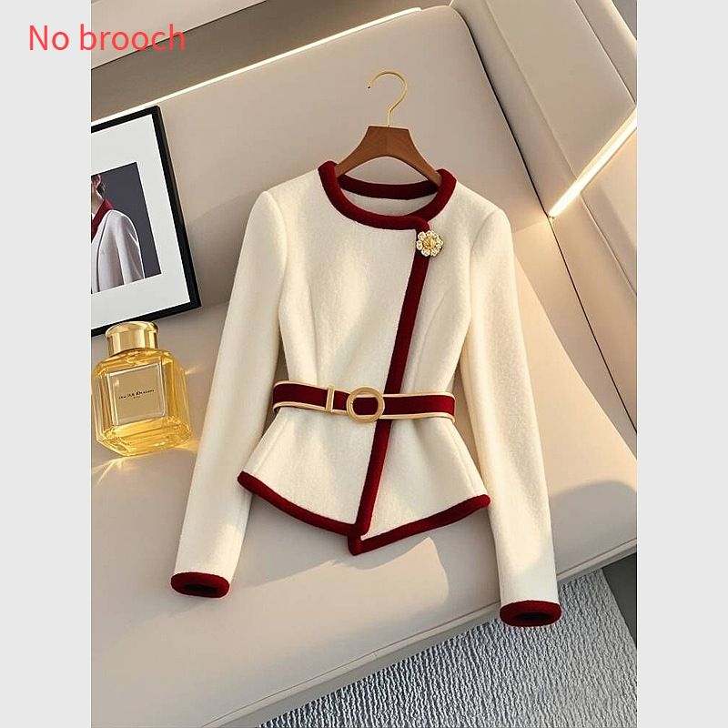 Women's Clothing Thickened White Contrasting Jacket Irregular Design Waist Top_voghion.com
