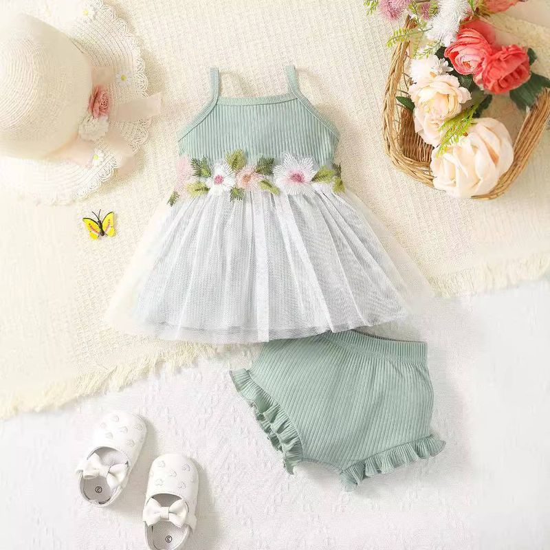 Kids’ Clothing Baby Summer Fashion Suspender Skirt New Embroidered Flower Mesh Dress_voghion.com