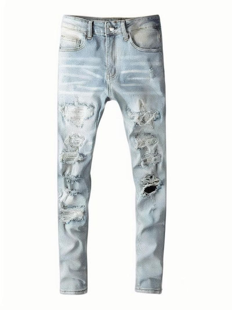 Blugi slim fit elastici pentru bărbat, model High Street Chiu, nou-nouț, cu cuțit de spălat, tăiat găuri în autocolantul Beggar_voghion.com