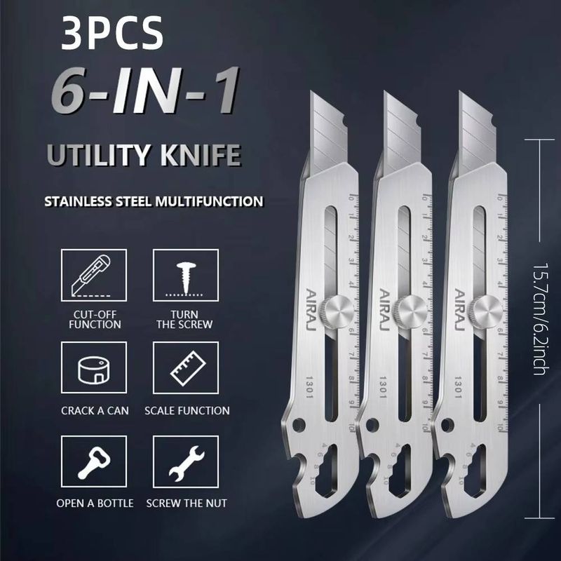 AIRAJ3PCSArt Knife Stainless Steel Heavy-Duty Knife Holder All Metal Thickened Wallpaper Knife Easy To Carry Manual Tools_voghion.com