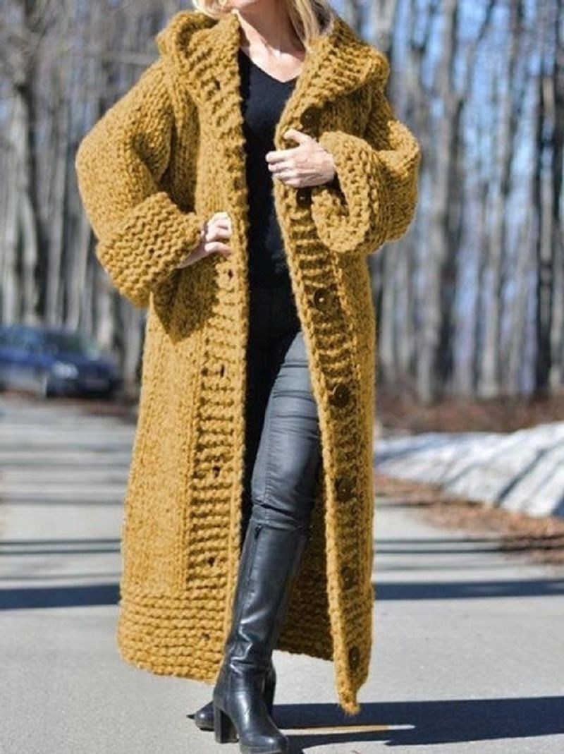Dammekleeder Kapuzenjackett locker gestrickt Pullover laang Jackett_voghion.com