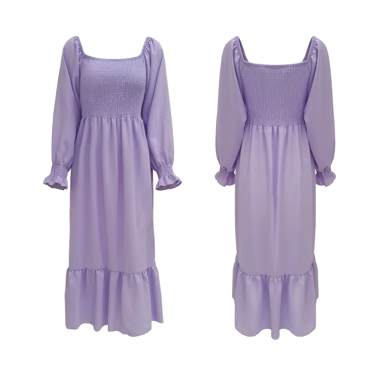 Vêtements pour femmes, pull à col carré, manches longues, à volants, taille haute, tempérament serré, robe de banlieue, automne et hiver_voghion.com