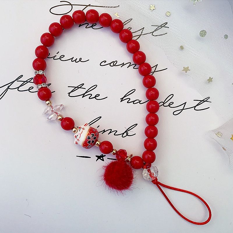 Design cordino per cellulare viola con corda corta, piccolo ciondolo accessorio a forma di palla di pelo di gatto, polso personalizzato e creativo_voghion.com