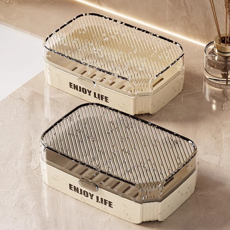 Light Luxury Countertop Dish Portable Household Creative Covered Draining Box Bathroom Soap Holder Double Layer_voghion.com