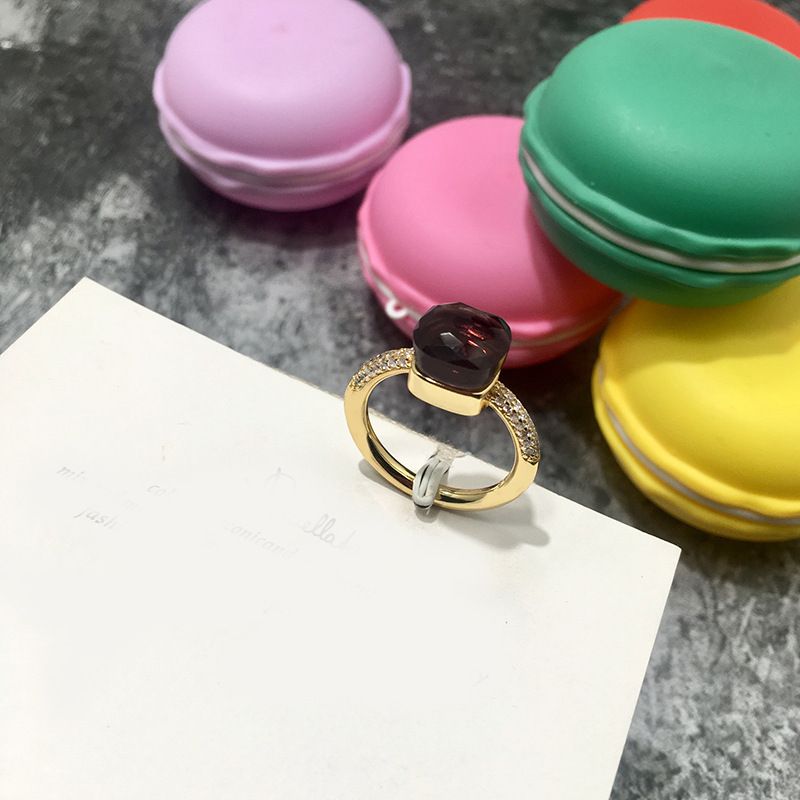 Facettierter mehrfarbiger Edelstein-Kupferring, geometrisch, quadratisch, Größen 6–9, Modeschmuck für Damen_voghion.com