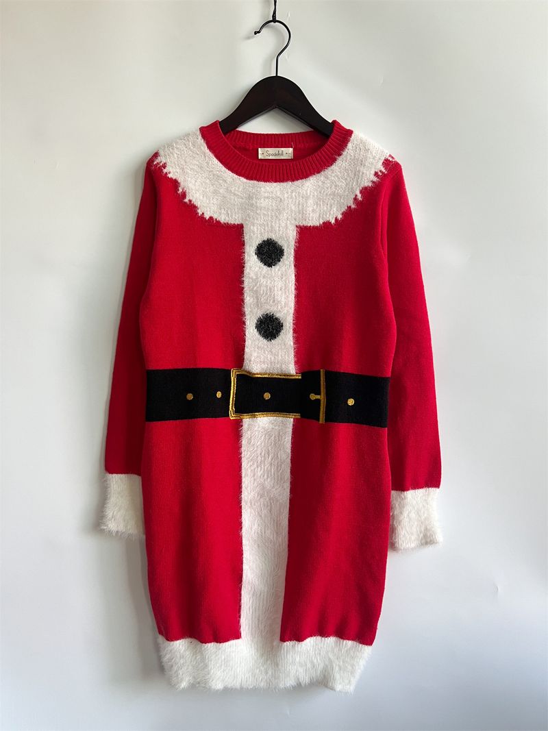 Tenue de scène sur le thème de noël pour femmes, pull tricoté à col rond, robe pull de noël, nouvelle collection automne et hiver_voghion.com