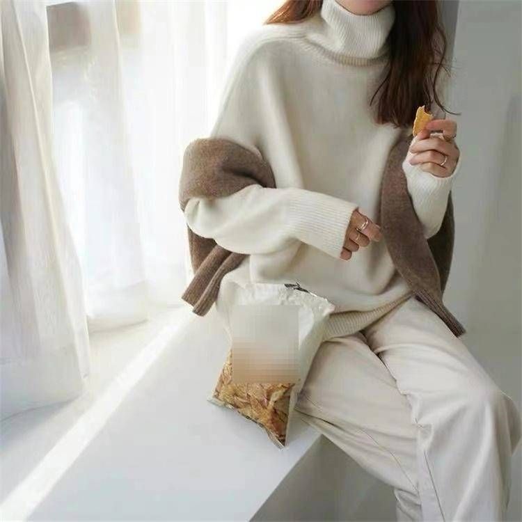 Women's High Neck Sweater Soft Cashmere Blend Knit Pullover Oversized Casual Turtleneck Top In 9 Colors (White, Black, Wine Red, Mocha, Etc.)_voghion.com