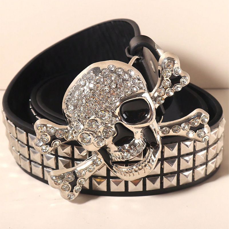 Curea nouă cu nituri, poroasă, americană, lată, versatilă, pentru bărbați și femei, pantaloni, punk rock, club de noapte, personalizată, curea cu craniu_voghion.com