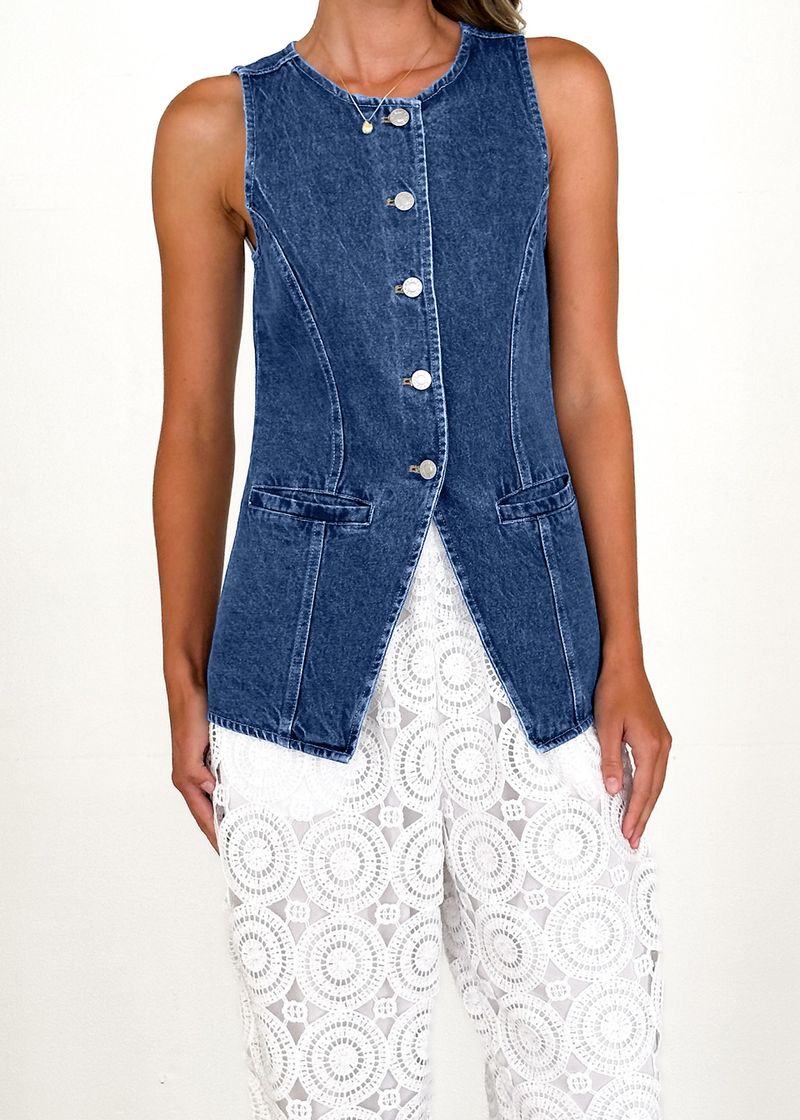 Veste en jean sans manches pour femme, style rétro, tendance_voghion.com