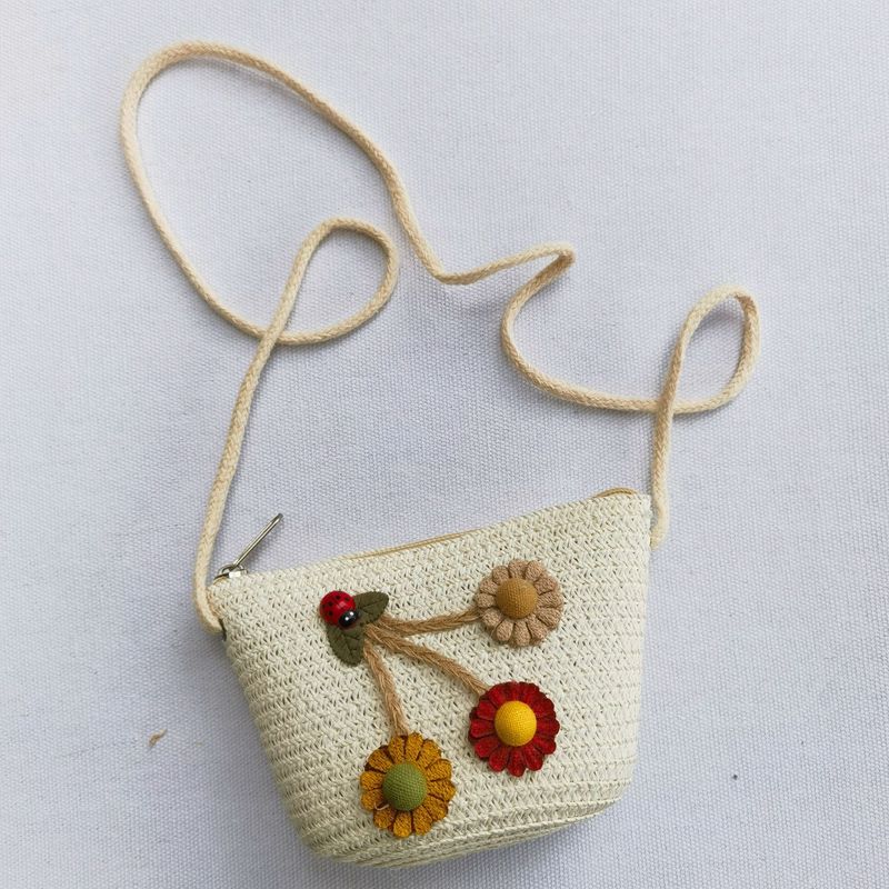 Summer Children's Women's Mobile Phone Cross body Flower Grass Woven Bag Mini Sweet Beach Scenic Area_voghion.com