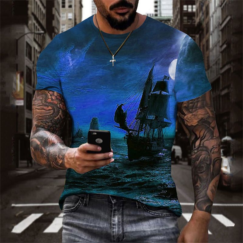 Sommer-heiß verkauftes lässiges Herren-T-Shirt, Straßenmode, kurzärmliges Hemd, Harajuku, 3D-gedrucktes, neues Top mit Rundhalsausschnitt_voghion.com
