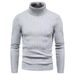 Herrkläder Höst- och vintertröja med polotröja Slimmad enfärgad pullover Stickad tröja med botten_voghion.com