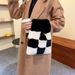 Borsa a secchiello in morbida peluche a scacchi con chiusura magnetica, borsa a mano elegante e versatile, borsa a tracolla alla moda per outfit quotidiani_voghion.com