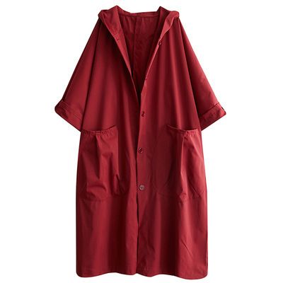 Women's Oversized Batwing Sleeve Long Trench Coat With Hood & Large Pockets – Casual Elegance For Spring & Fall_voghion.com