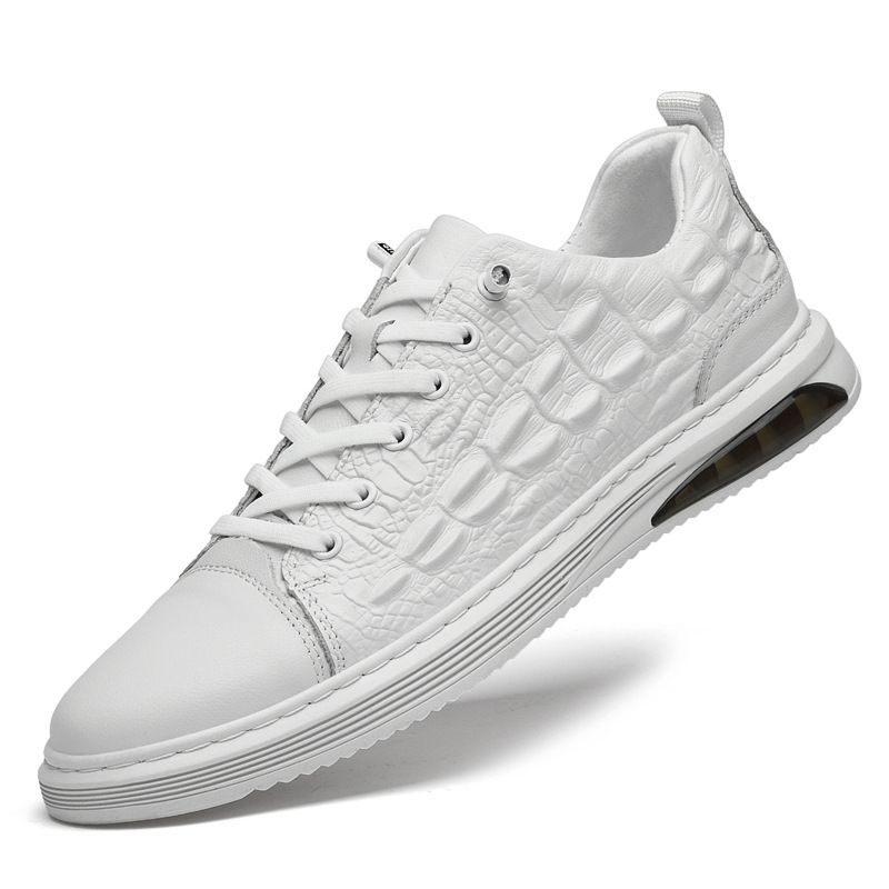 Herrenschuhe mit Krokodilprägung, weiße Herren-Boardschuhe, lässige Herren-Lederschuhe_voghion.com