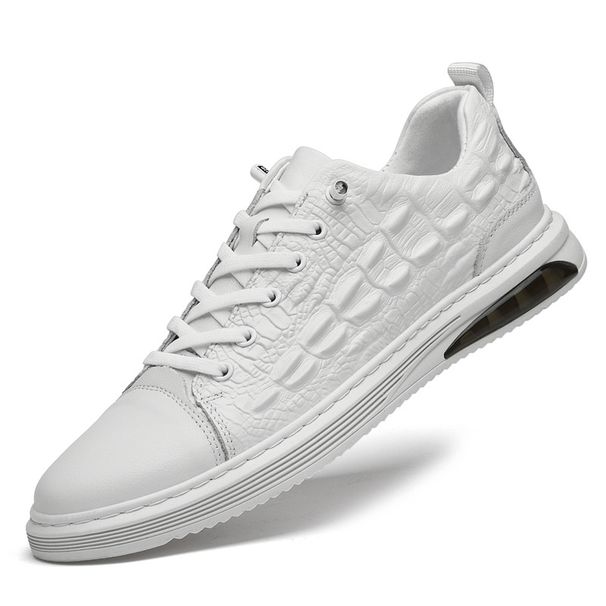 Herrenschuhe mit Krokodilprägung, weiße Herren-Boardschuhe, lässige Herren-Lederschuhe_voghion.com