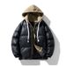 Giacca invernale in pile con cappuccio da uomo - Cappotto ampio e spesso con cerniera e tasche, design bicolore alla moda per adolescenti e giovani (nero/bianco)_voghion.com