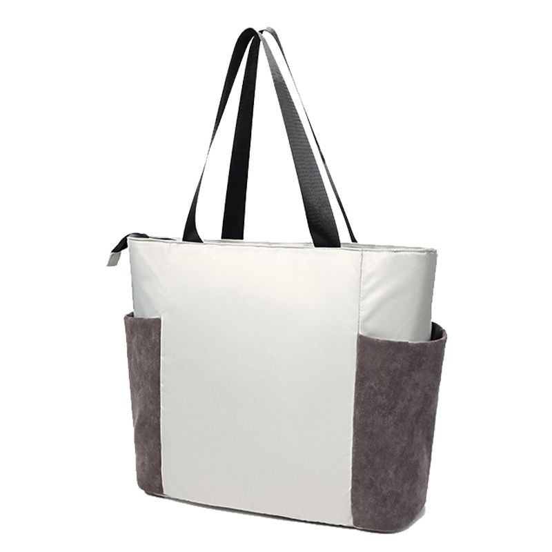 Borsa tote in cotone imbottito in stile giapponese per donna, grande capacità, con motivo a blocchi di colore, versatile e alla moda per viaggi e shopping._voghion.com