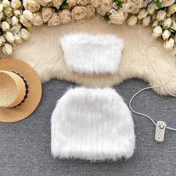 Women's Clothing Hot Girl Style Suit Sexy Tube Top Short Hip Skirt Fur Two Piece Suit For Women_voghion.com