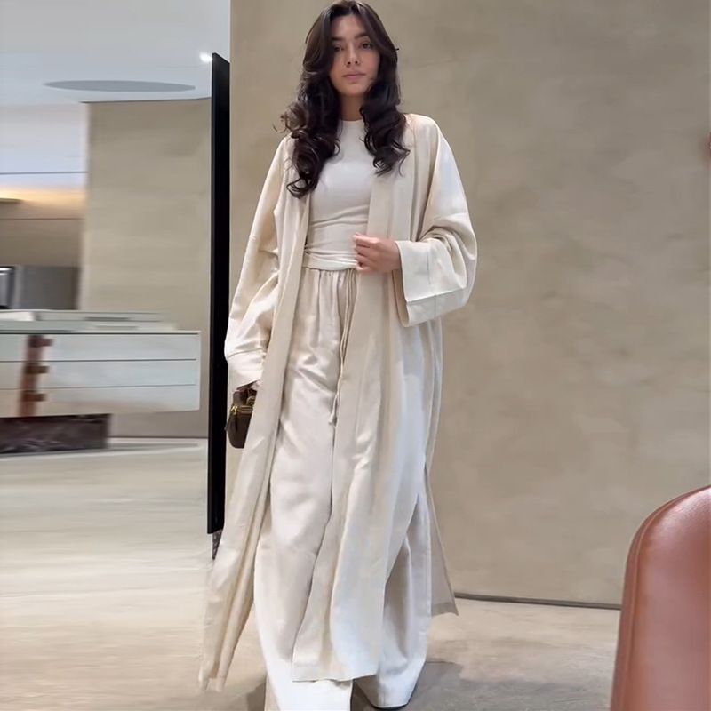 Women's Clothing Summer New Lazy Style Long Split Coat Wide Leg Trousers Casual Suit_voghion.com