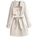 Elegant Women's Trench Coat - Slim Fit Mid-Length Double-Layered Jacket With Belt, Polo Collar, Classic British Style For Petite To Plus Size_voghion.com