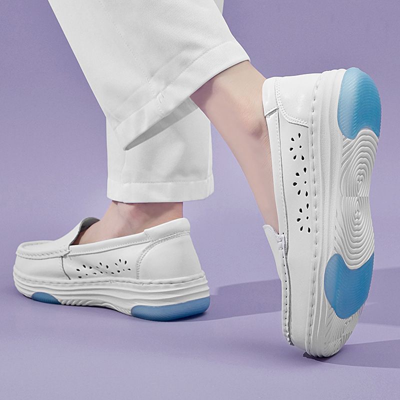 Nieuwe koeienhuid EVA Air Cushion holle ontwerp verpleegster comfortabele zachte zool trendy witte schoenen_voghion.com