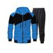 Men's Color-Block Hooded Jacket & Jogger Set - Fleece-Lined Zip-Up Tracksuit With Drawstring Waist_voghion.com