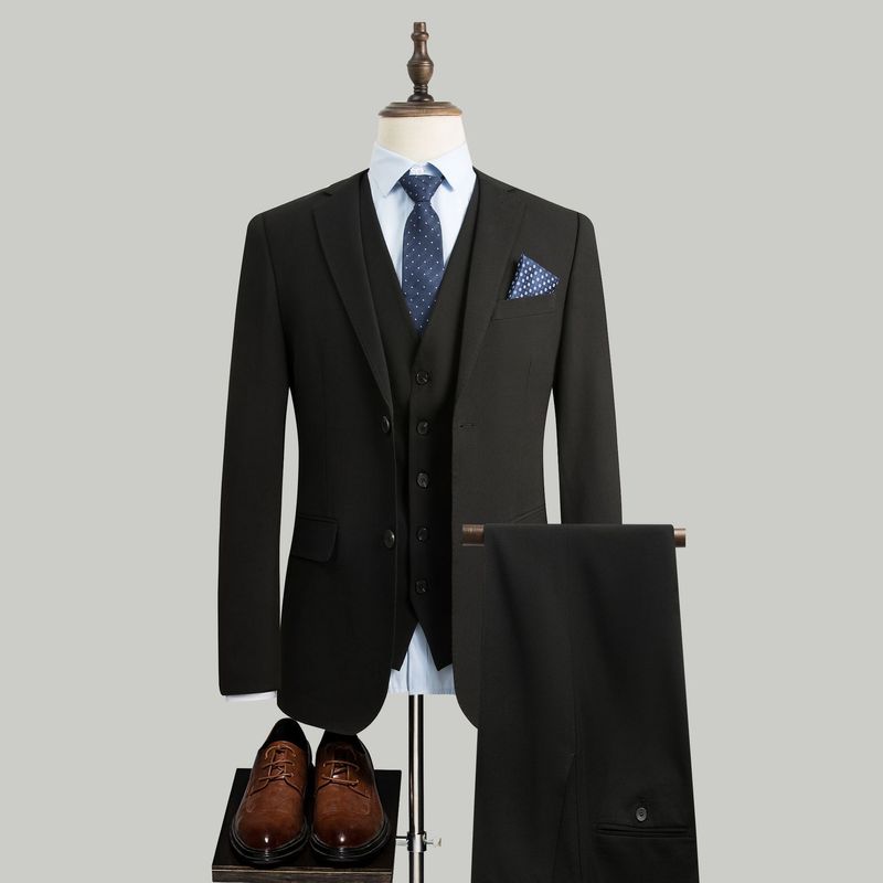Herrenbekleidung Business-Anzug Business-Anzug schwarzer Slim-Fit-Gruppenanzug_voghion.com