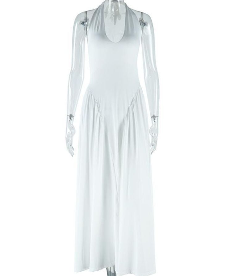 Europe and the United States wind ins foreign trade women's fashion halter solid color dress sleeveless fairy skirt Dress2024_voghion.com
