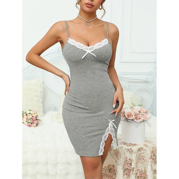 Vêtements de nuit pour femmes, jupe sexy et tendance, en dentelle fine, fendue, couleur unie, pour dormir à la maison_voghion.com